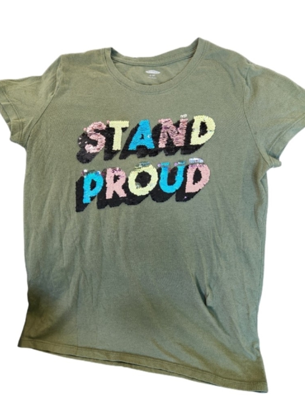 Old Navy Olive Green Sequin "Stand Proud" Tee